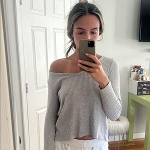 American Eagle Outfitters Light Gray Off-Shoulder Sweater